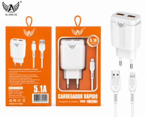 CARREGADOR 2 PORTAS USB 5.1A COM CABO IOS ALTOMEX