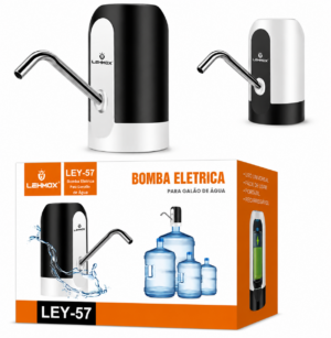 BOMBA ELETRICA RECARREGAVEL D´ ÁGUA P/ GALÃO C/ TORNEIRA E BOTÃO LEHMOX
