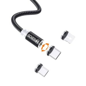 CABO MAGNÉTICO TURBO COM 3 PONTAS 2M 1A IOS / TIPO-C / MICRO HREBOS
