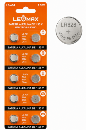 BATERIA ALCALINA BOTÃO AG4 / LR626 / 377A  1,55V LEHMOX